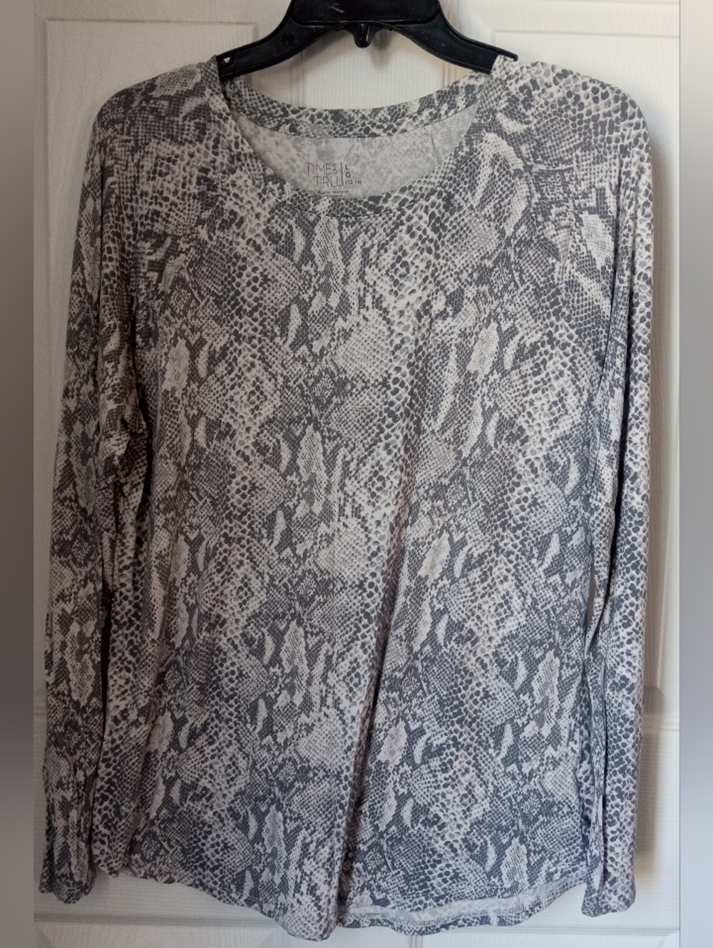 Time and Tru Gray Snake-Print Long Sleeve Top